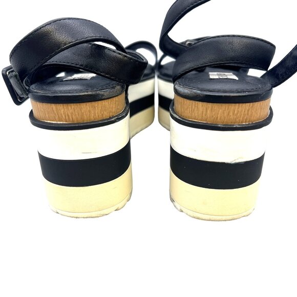 Steve Madden Black Platform Sandals Striped Sole Size 9.5 Straps Adjustable - Picture 5 of 11